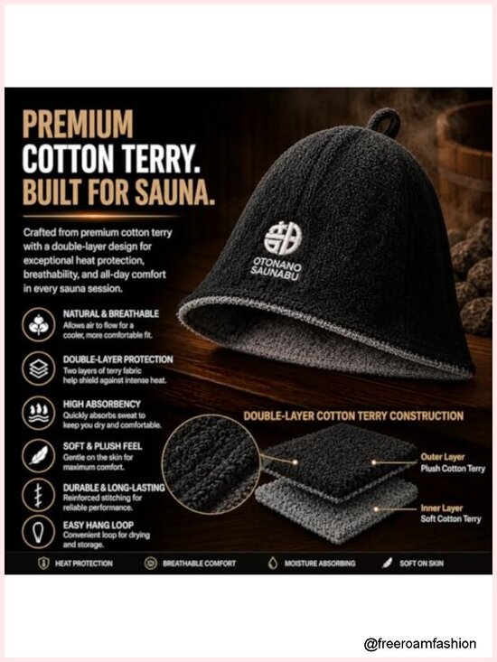 100% Cotton Double-Layer Reversible Sauna Hat for Men & Women main image 5